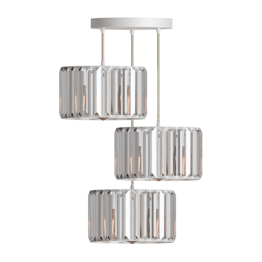 Modern 3-Light Adjustable Crystal Glass Shade Pendant Cluster Chandelier