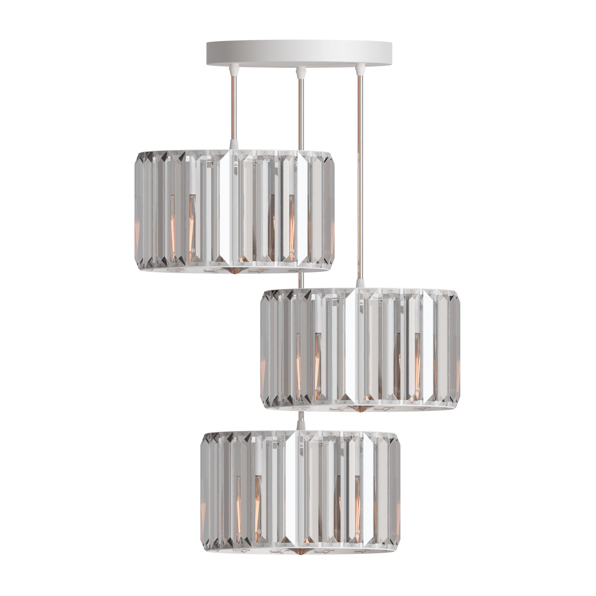 Modern 3-Light Adjustable Crystal Glass Shade Pendant Cluster Chandelier