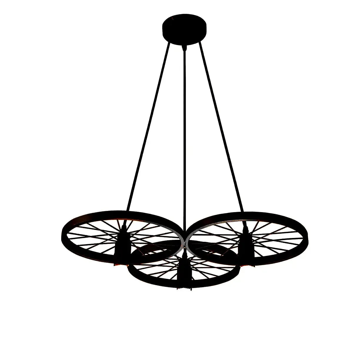Vintage Industrial Wagon Wheel 3-Light Chandelier Pendant Fixture Matte Black
