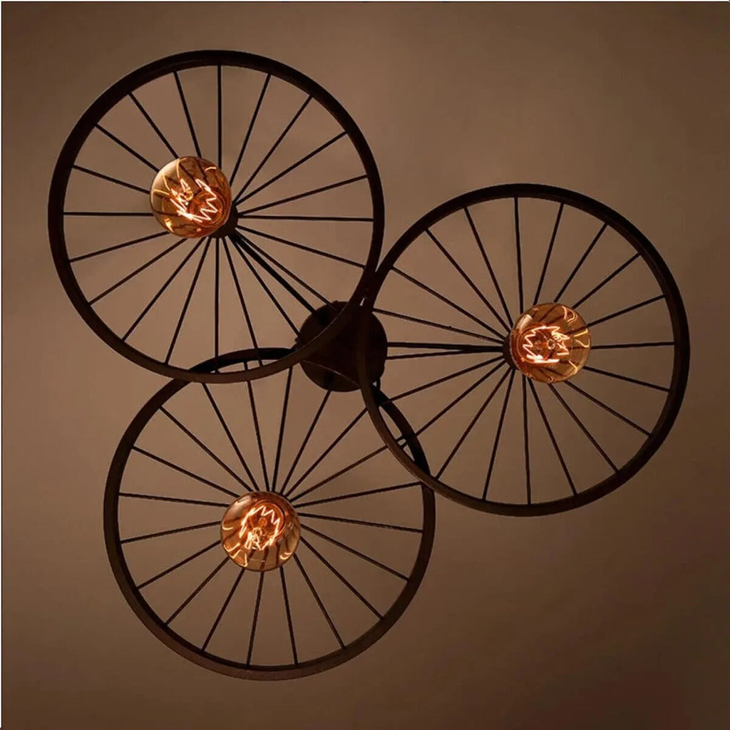 Vintage Industrial Wagon Wheel 3-Light Chandelier Pendant Fixture Matte Black