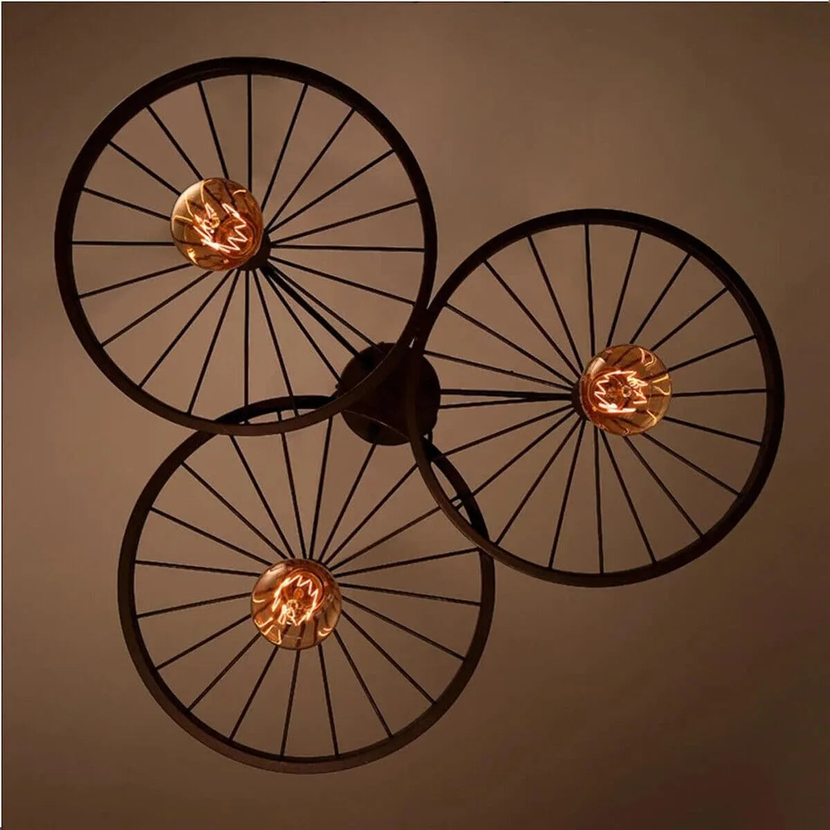 Vintage Industrial Wagon Wheel 3-Light Chandelier Pendant Fixture Matte Black