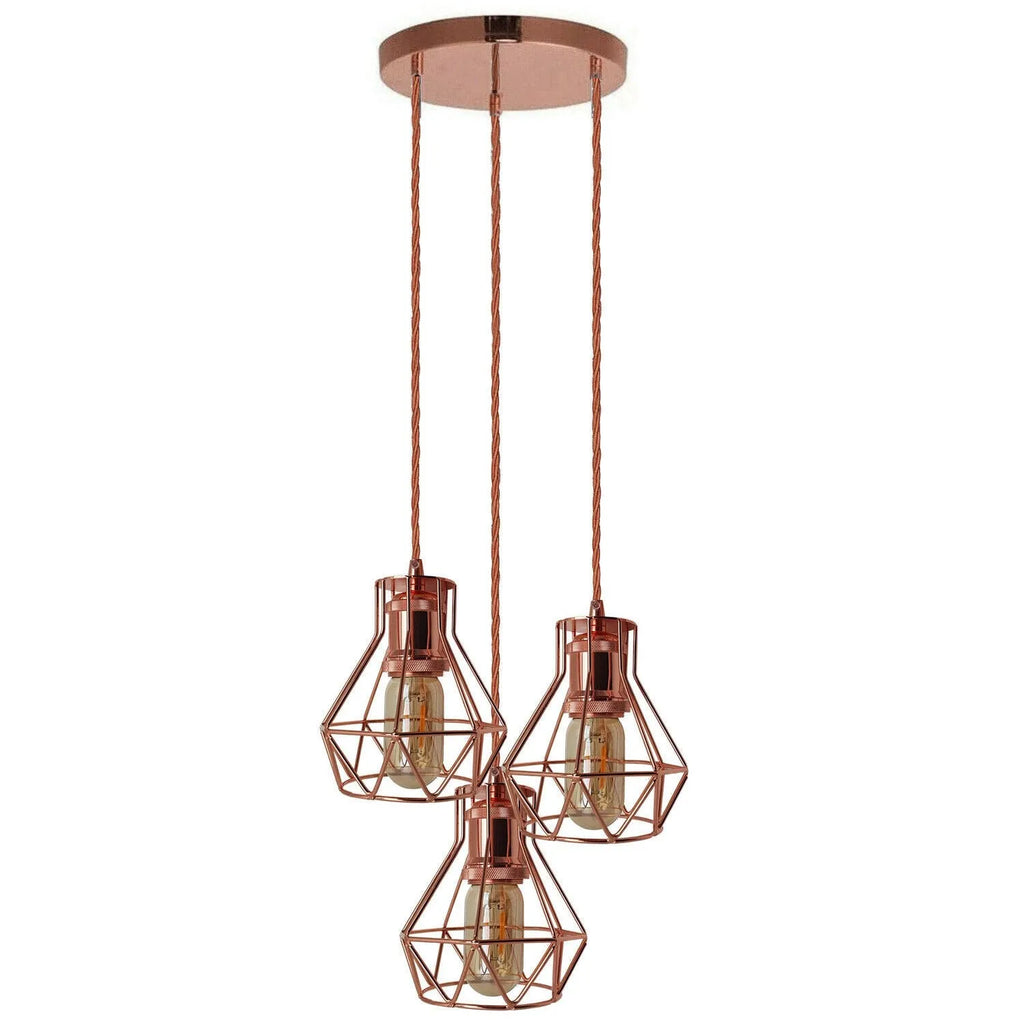 Vintage Industrial Rose Gold Cluster Pendant Light with E27 Sockets