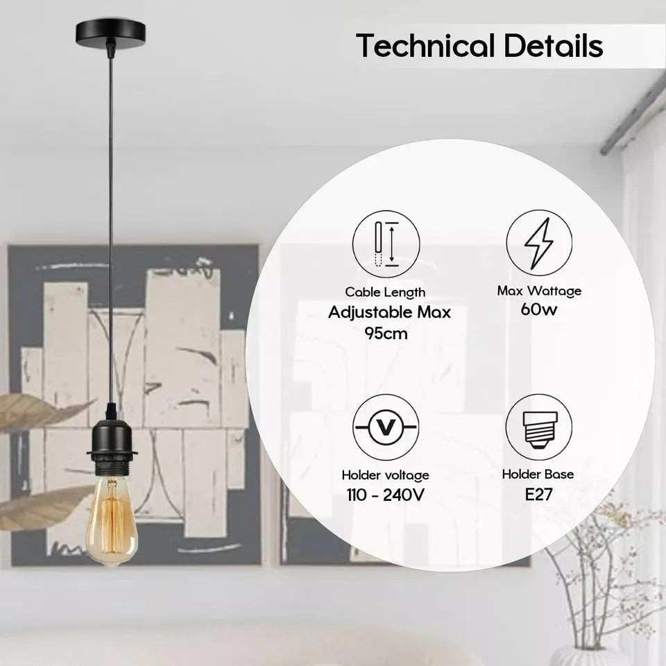Vintage Industrial E27 Pendant Light Fitting Kit with Adjustable Cord
