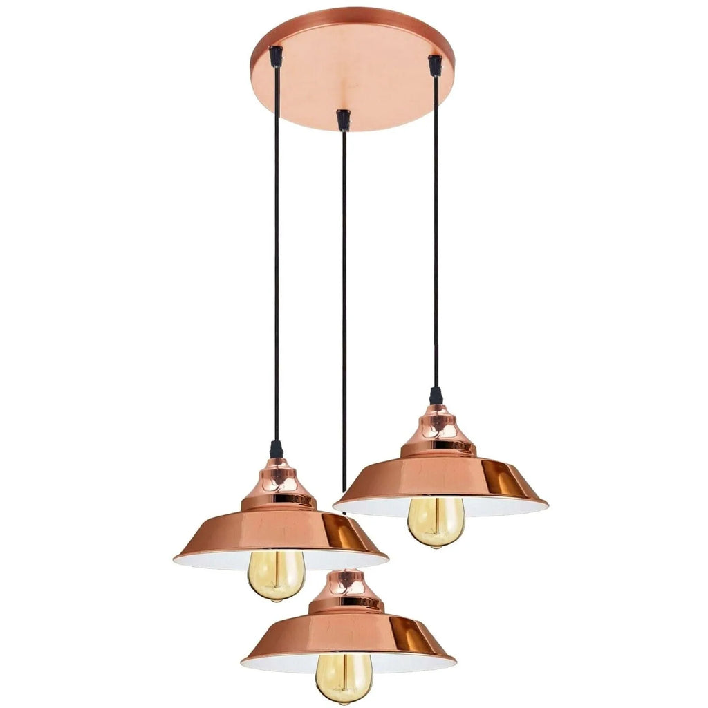 Vintage Industrial Rose Gold 3-Head Metal Ceiling Pendant Light Fixture