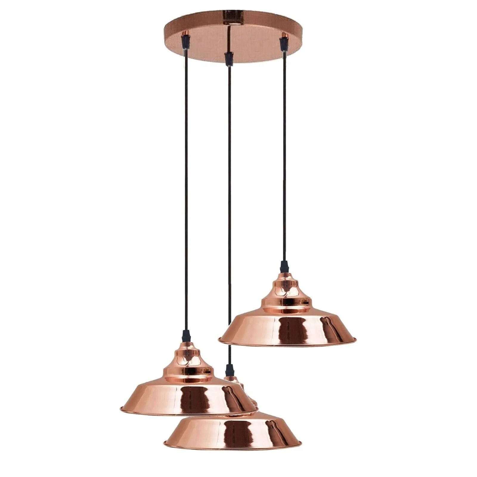 Rose Gold Triple Head Industrial Metal Pendant Ceiling Light Fixture