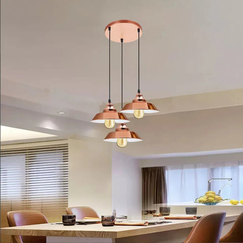 Vintage Industrial Rose Gold 3-Head Metal Ceiling Pendant Light Fixture