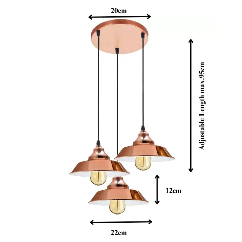 Vintage Industrial Rose Gold 3-Head Metal Ceiling Pendant Light Fixture