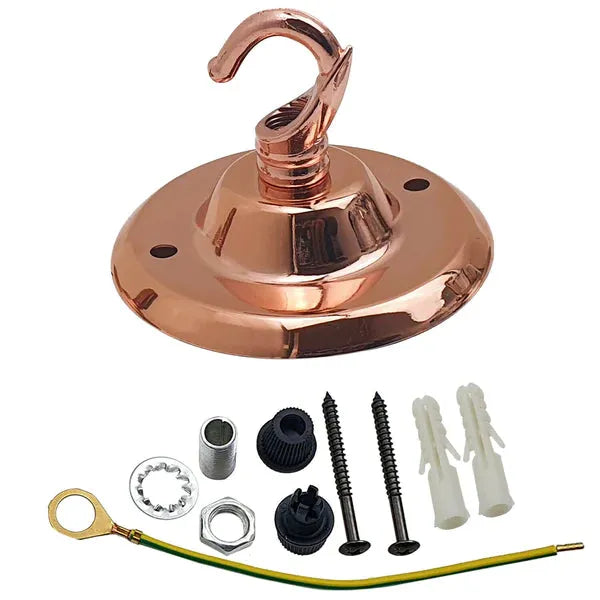 75mm Rose Gold Metal Ceiling Rose with Hook for Pendant Lights
