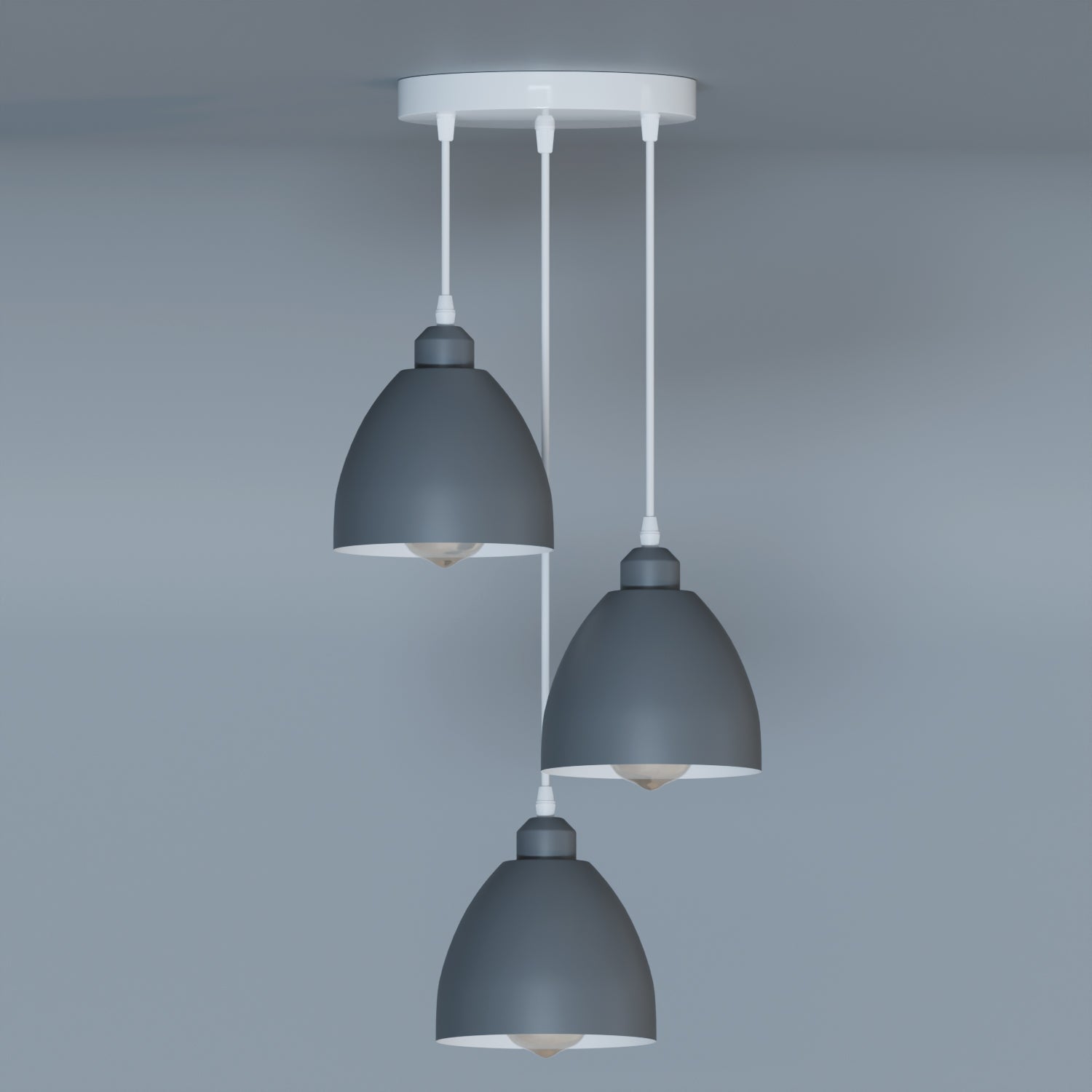 Industrial 3-Head Adjustable Cable Pendant Light with Metal Shades