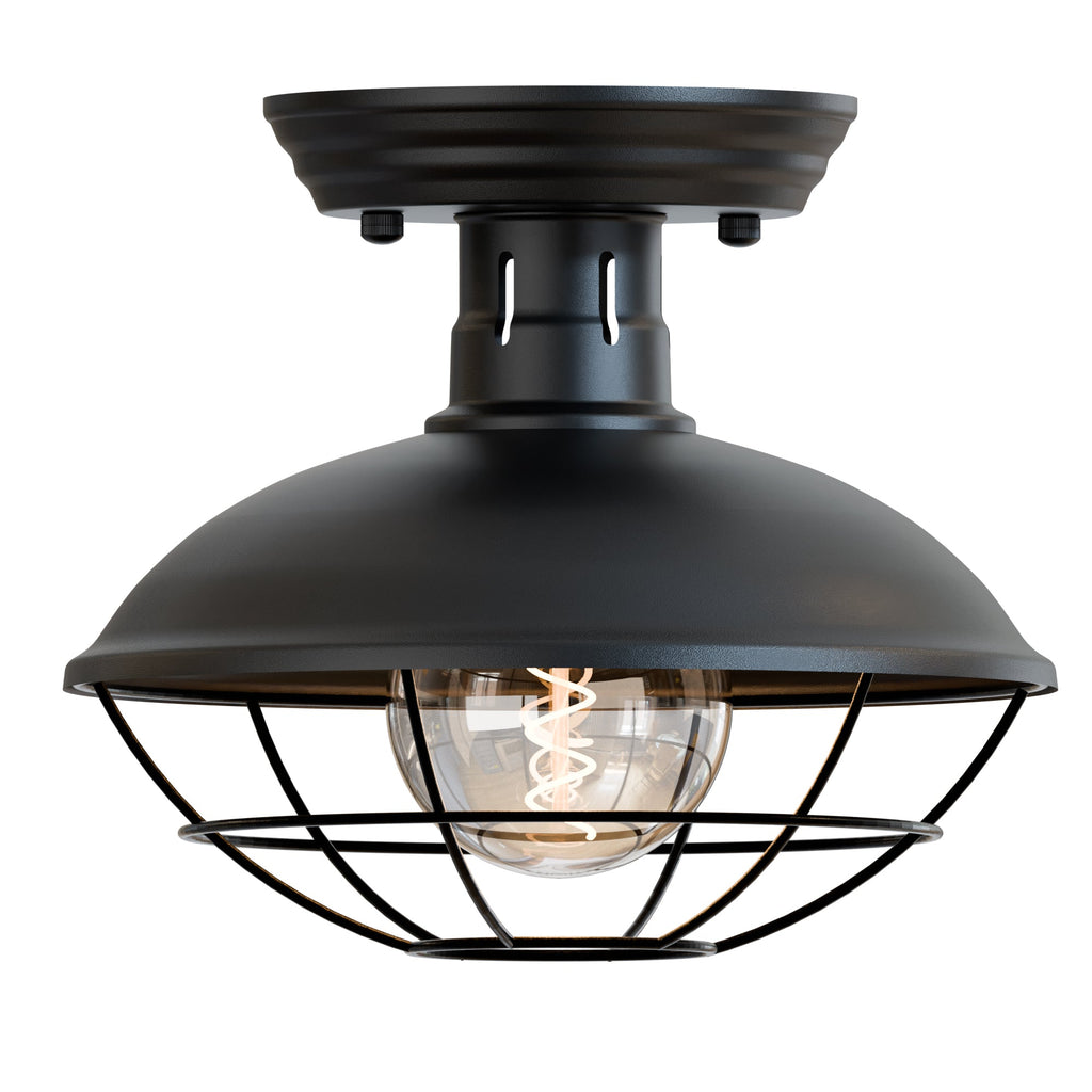 Industrial Farmhouse Flush Mount Ceiling Light with Metal Cage Shade