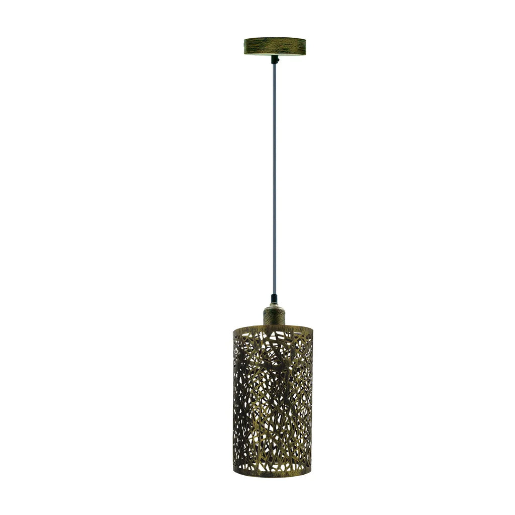 Industrial Brushed Brass Drum Cage Pendant Light with E27 Base