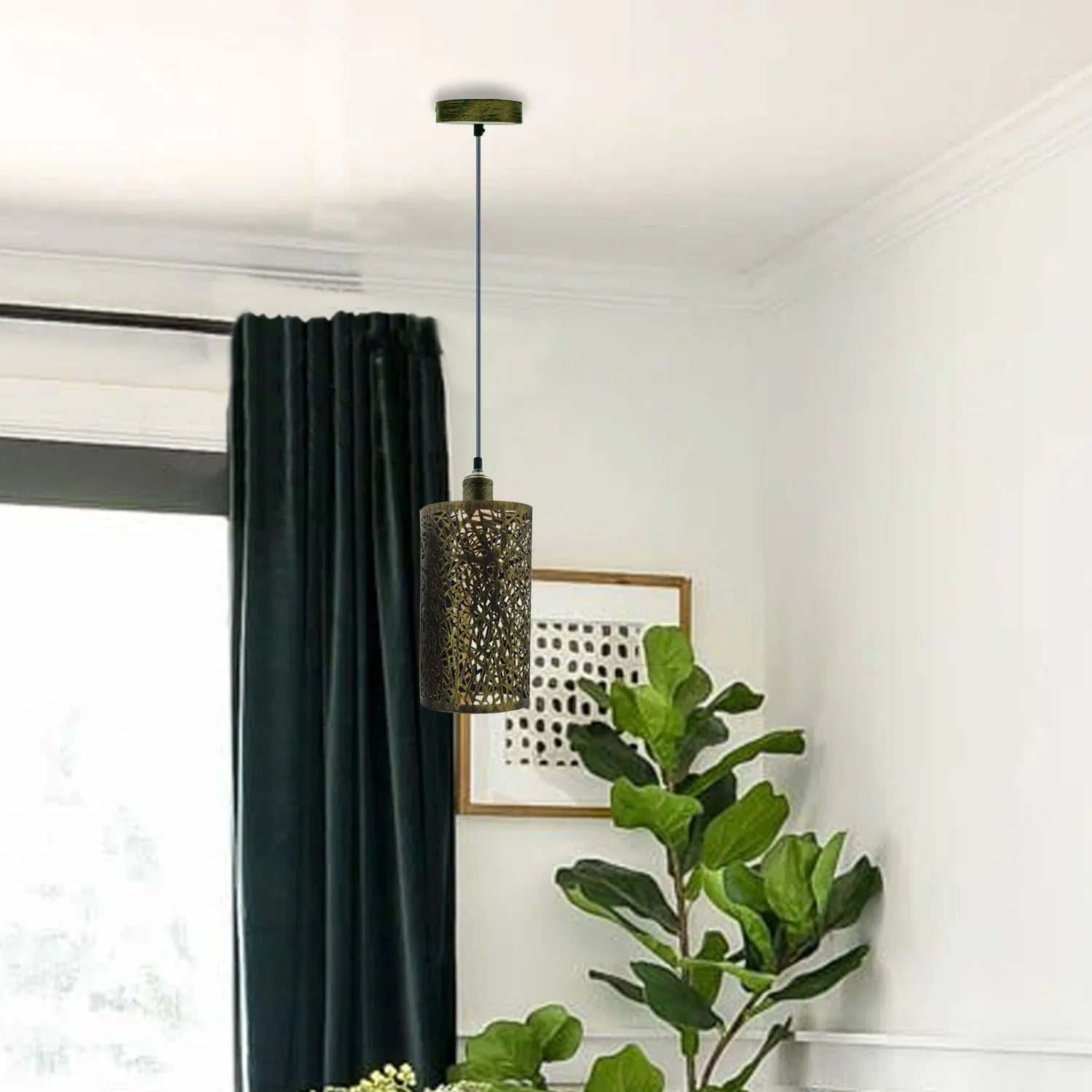 Modern Drum Cage Ceiling Pendant Light Fixture E27 Base Brushed Brass
