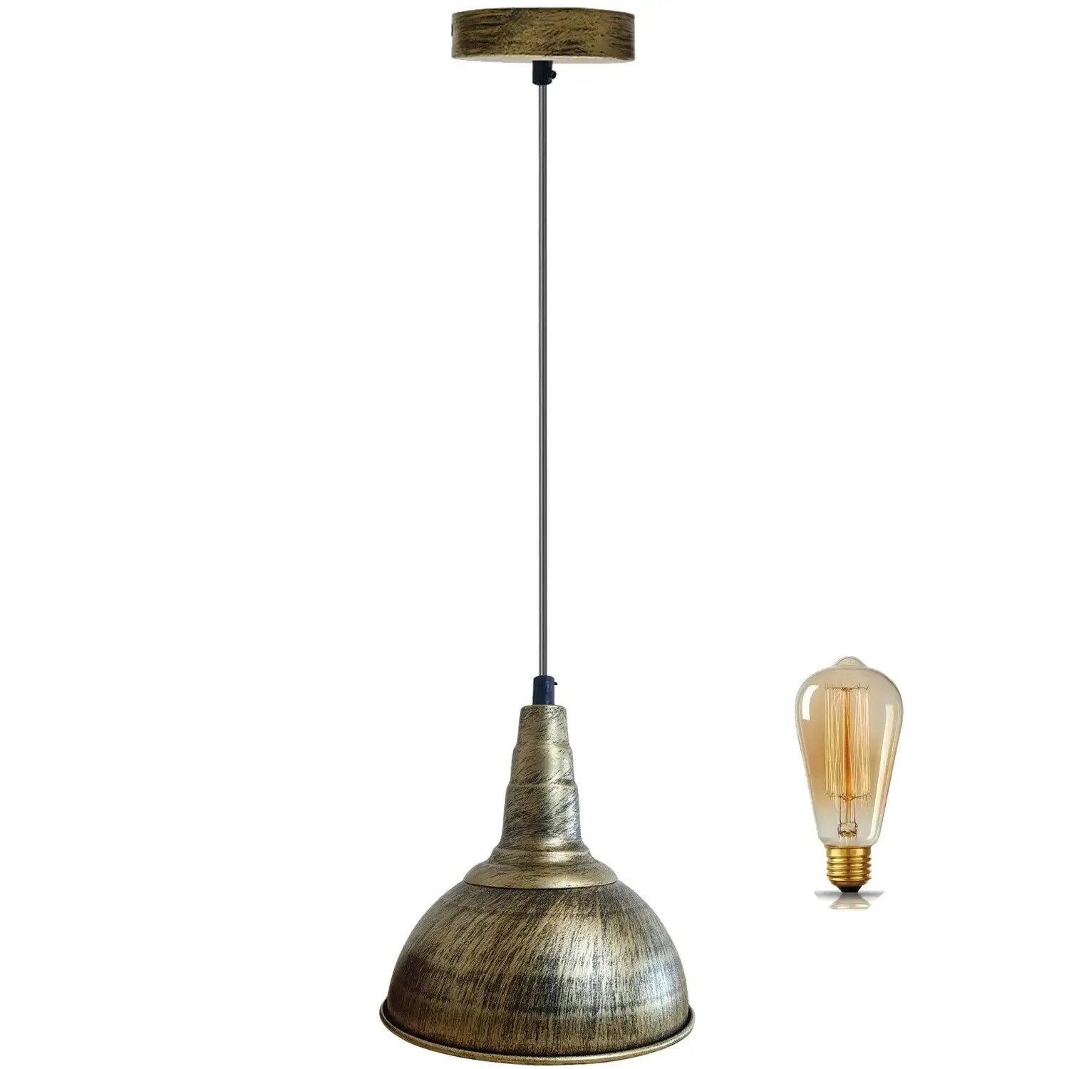 Vintage Industrial Metal Dome Pendant Light with Adjustable Hanging Cord
