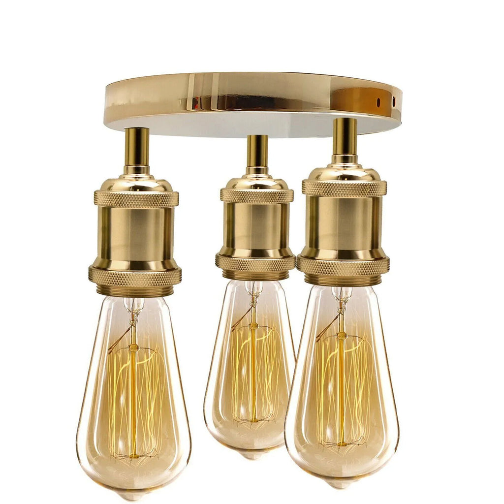 Industrial French Gold 3 Way Semi Flush Ceiling Light Fixture