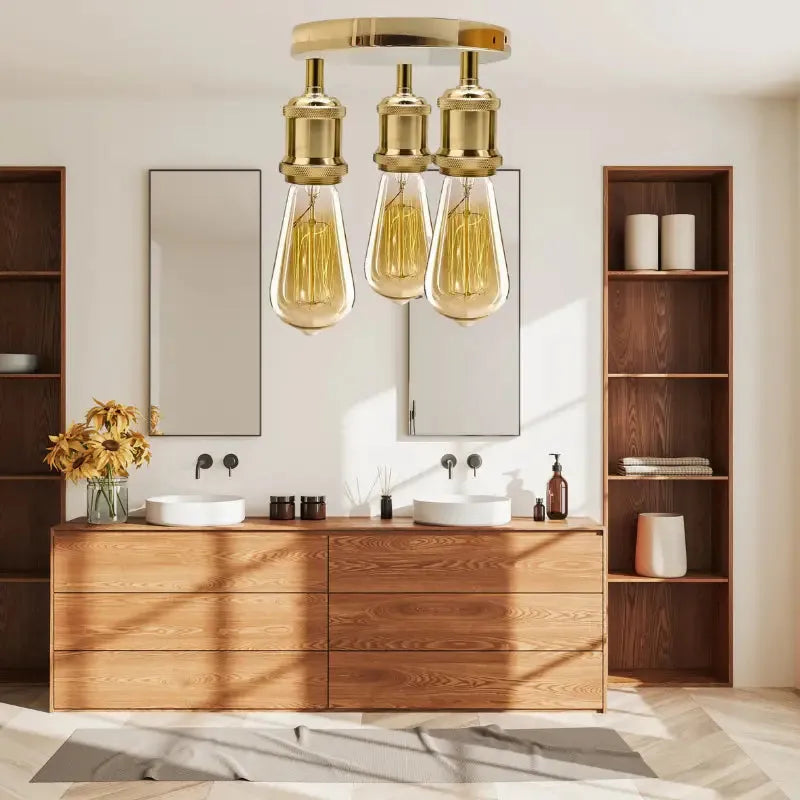 Modern 3-Way Semi-Flush Ceiling Light, French Gold Industrial Edison Style Fixture