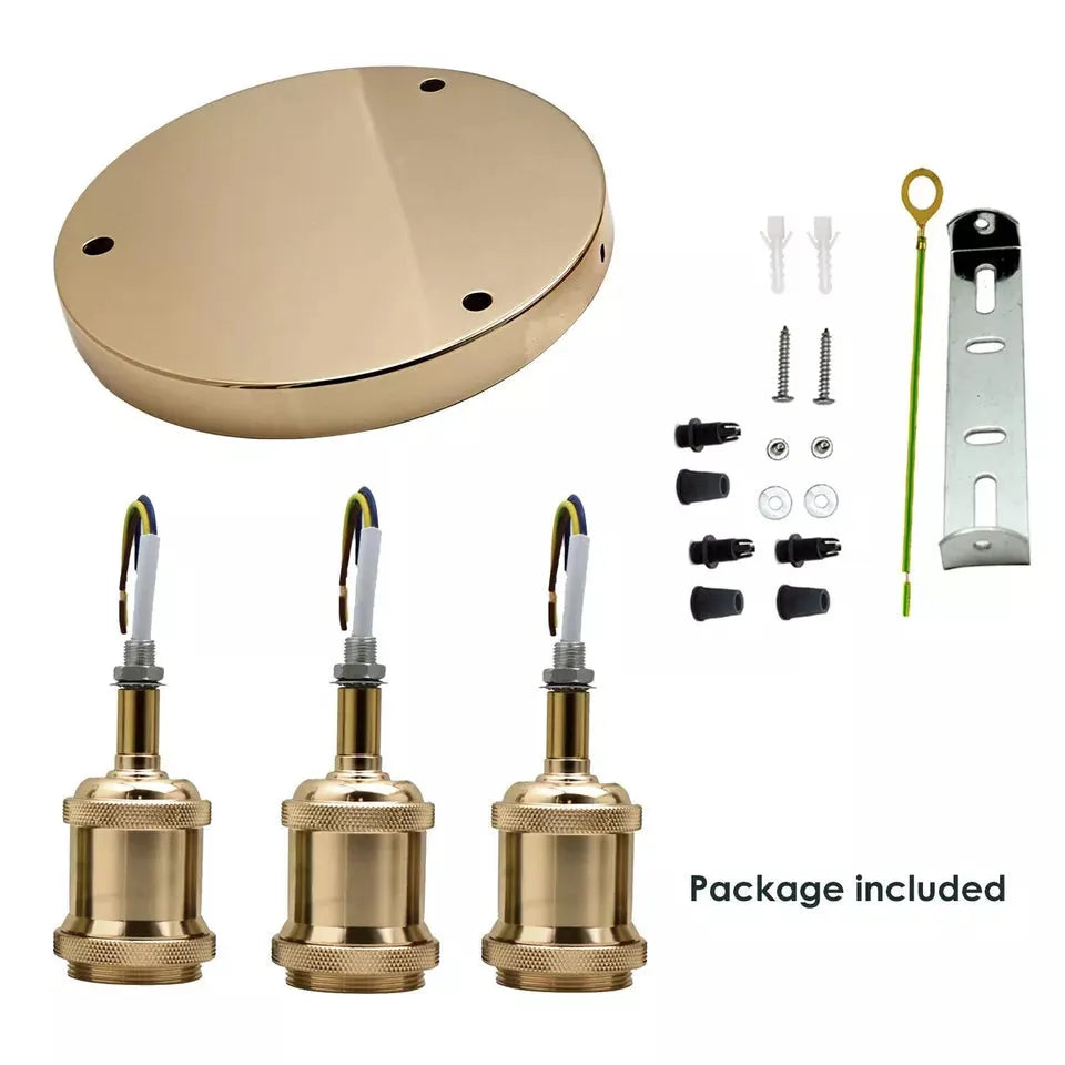Industrial French Gold 3 Way Semi Flush Ceiling Light Fixture