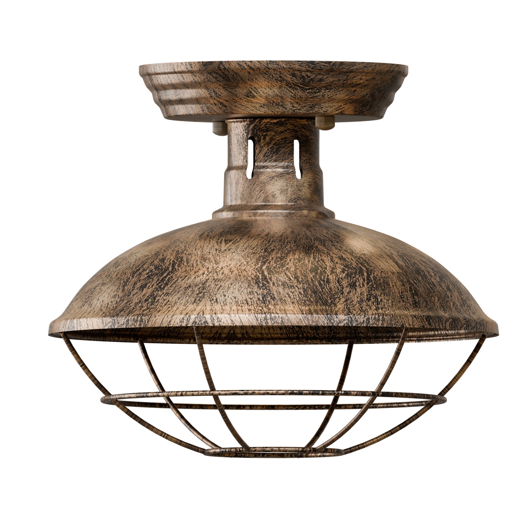 Vintage Industrial Flush Mount Ceiling Light with Cage Shade – Farmhouse Semi Flush Ceiling Lamp for Indoor Lighting ~5951