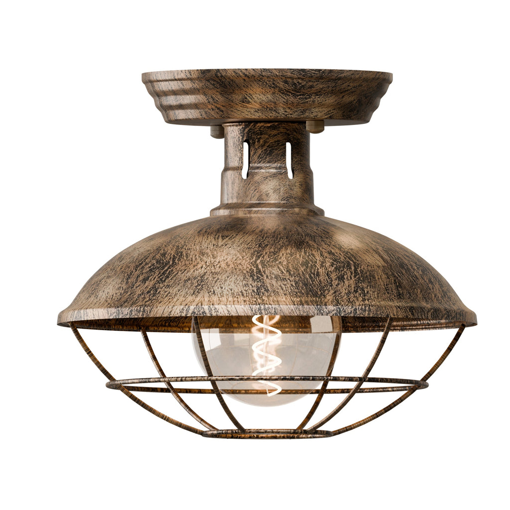 Industrial Farmhouse Flush Mount Ceiling Light with Metal Cage Shade