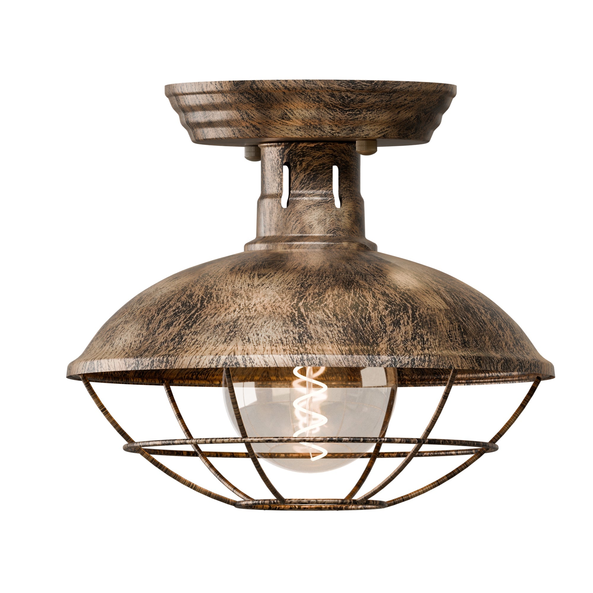 Vintage Industrial Flush Mount Ceiling Light with Cage Shade – Farmhouse Semi Flush Ceiling Lamp for Indoor Lighting ~5951