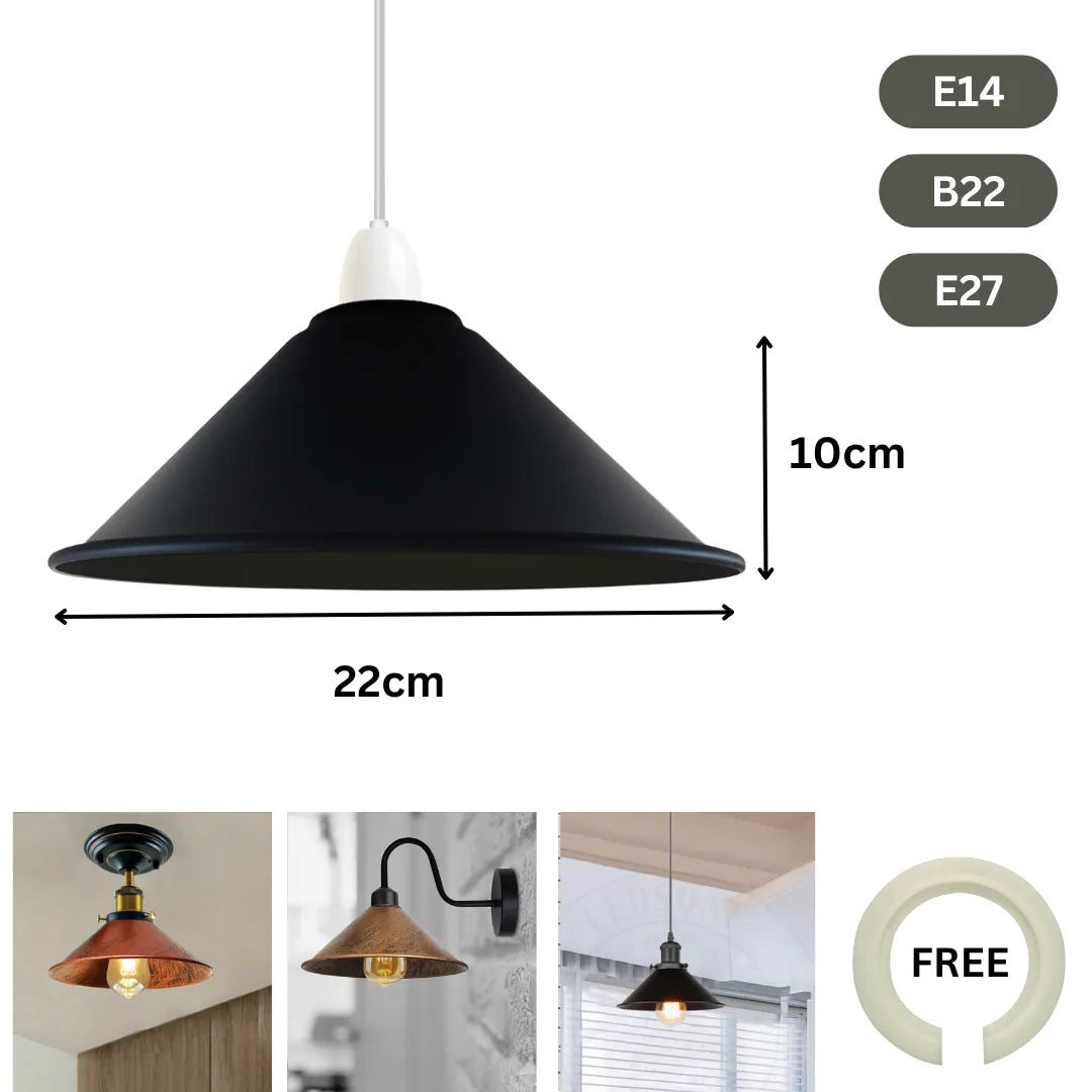 Vintage Industrial Metal Cone Easy Fit Pendant Ceiling Lamp Shade