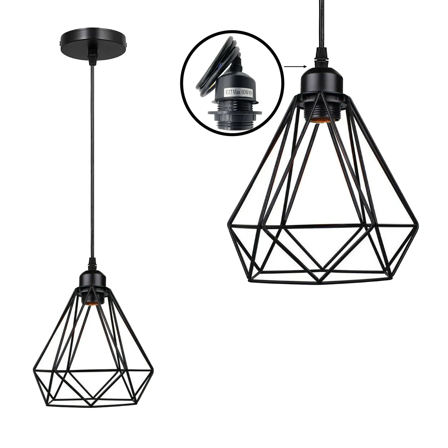 LEDSone Industrial E27 Pendant Hanging Light Fitting with Adjustable Cable