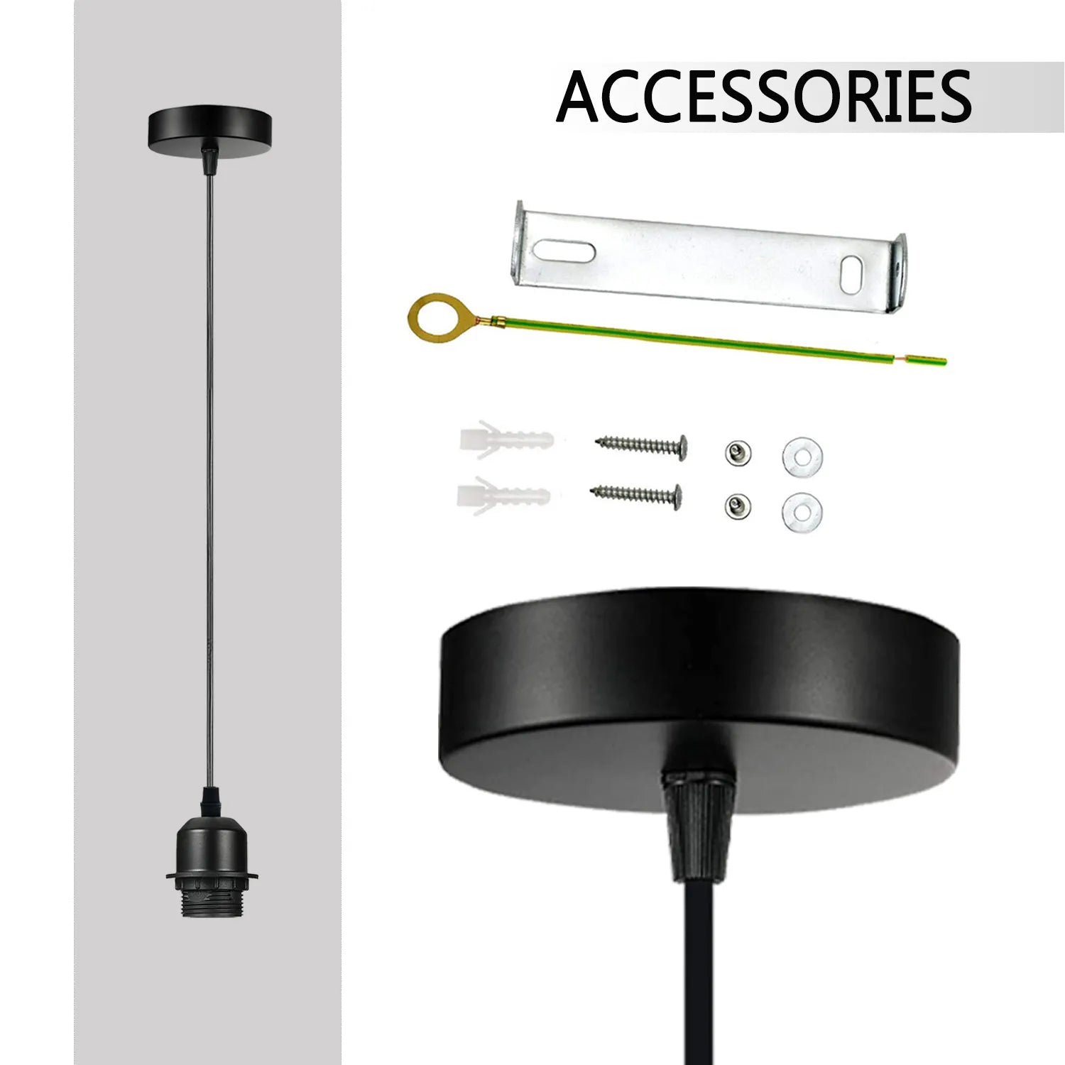 Vintage Industrial E27 Pendant Light Kit with Adjustable Cable, Multiple Colors