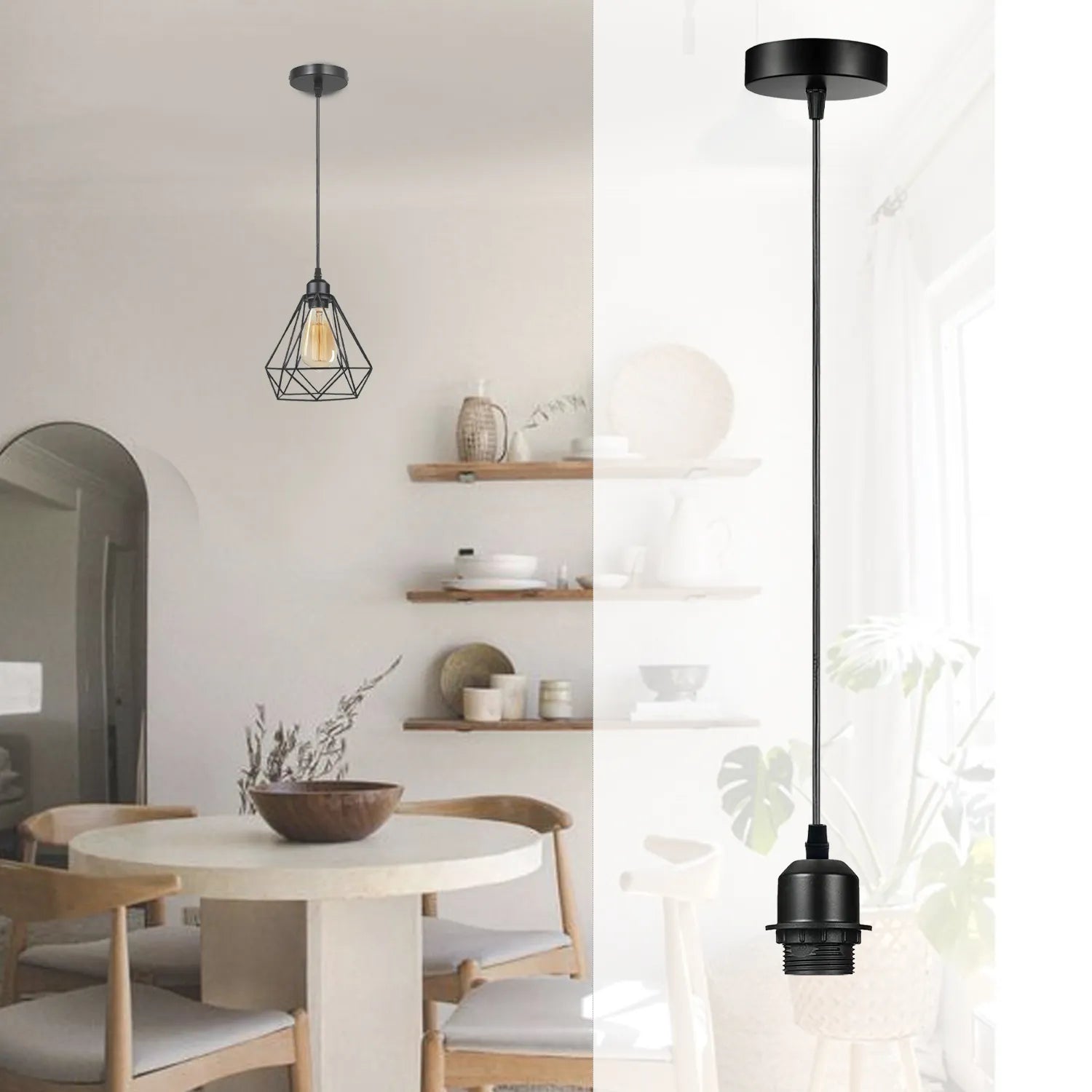 Vintage Industrial E27 Pendant Light Kit with Adjustable Cable, Multiple Colors