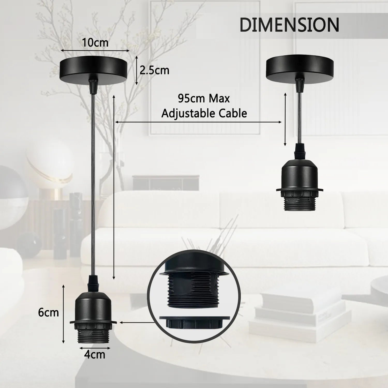 Vintage Industrial E27 Pendant Light Kit with Adjustable Cable, Multiple Colors