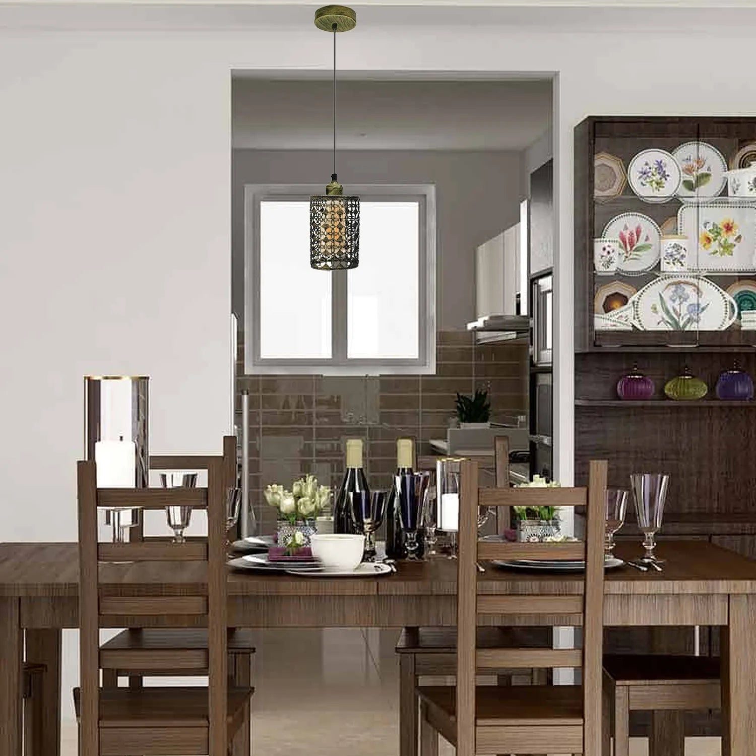 Brushed Brass Modern Cage Pendant Light with Hollow Design