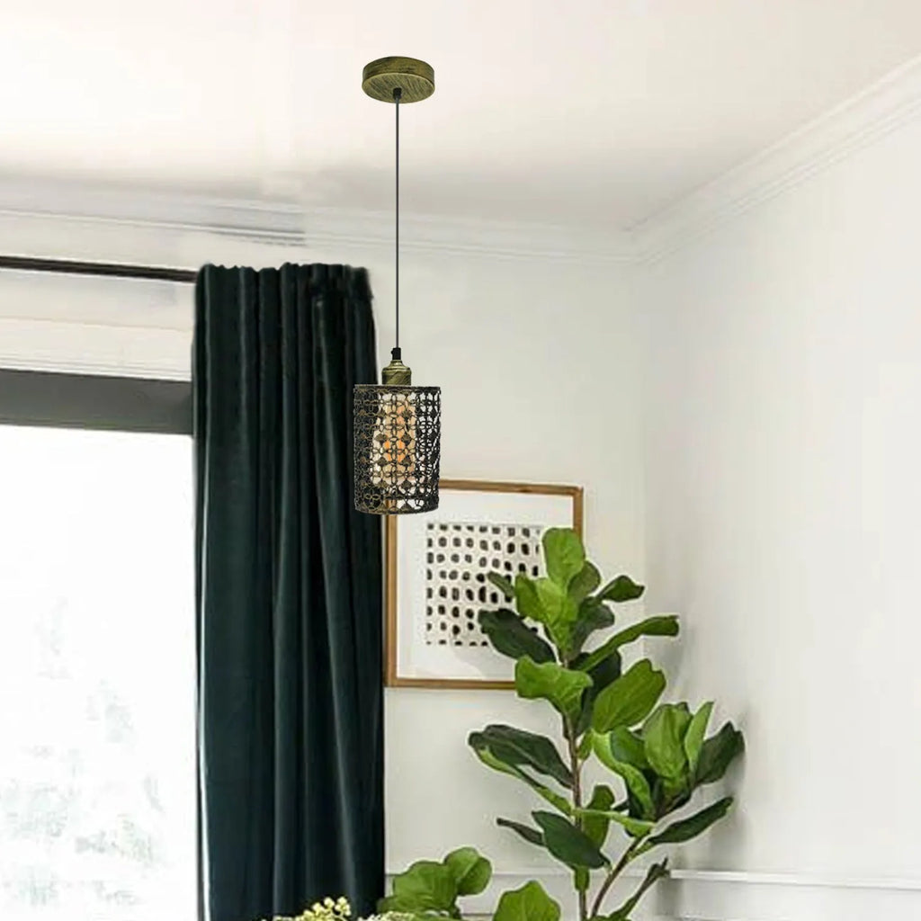 Modern Brushed Brass Cage Pendant Light with Hollow Design for Contemporary Homes