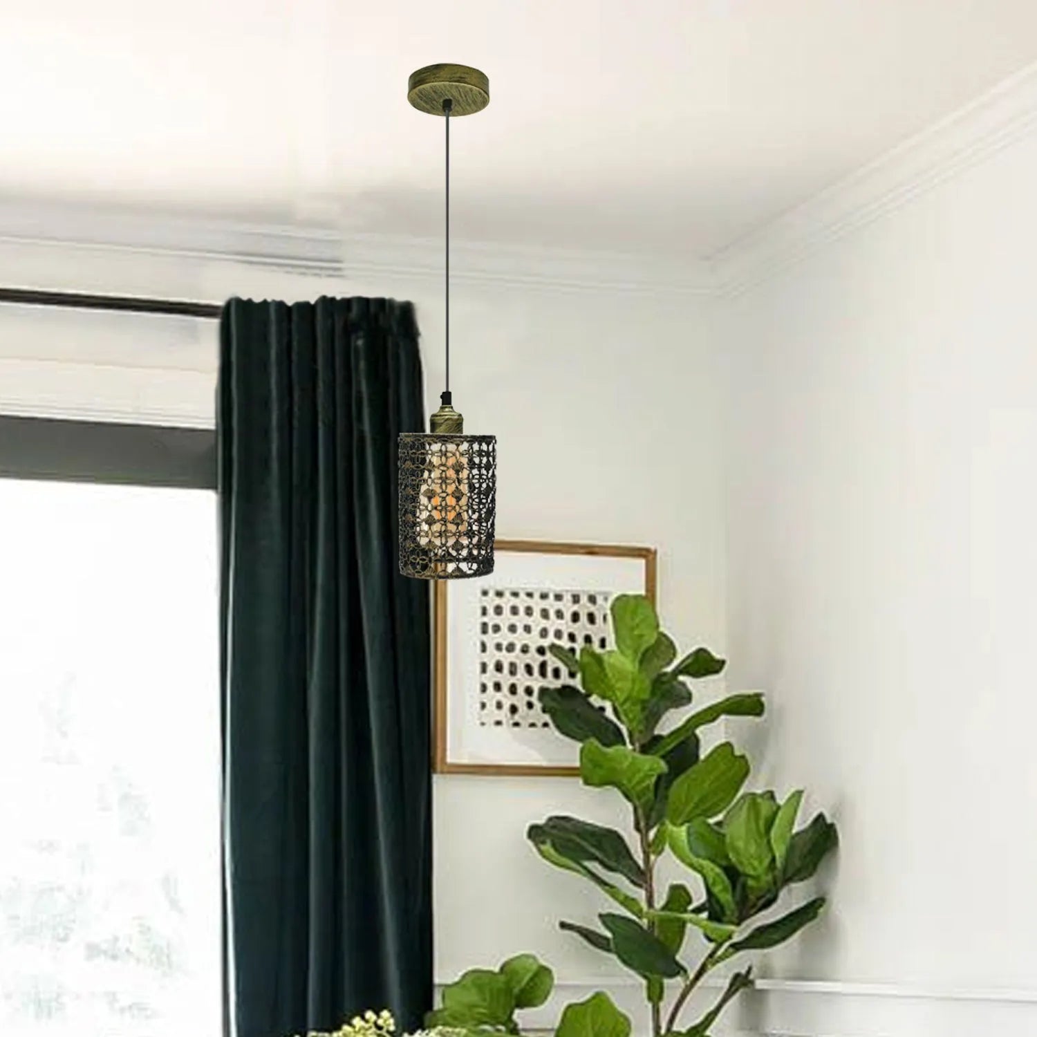 Modern Brushed Brass Cage Pendant Light with Hollow Design for Contemporary Homes