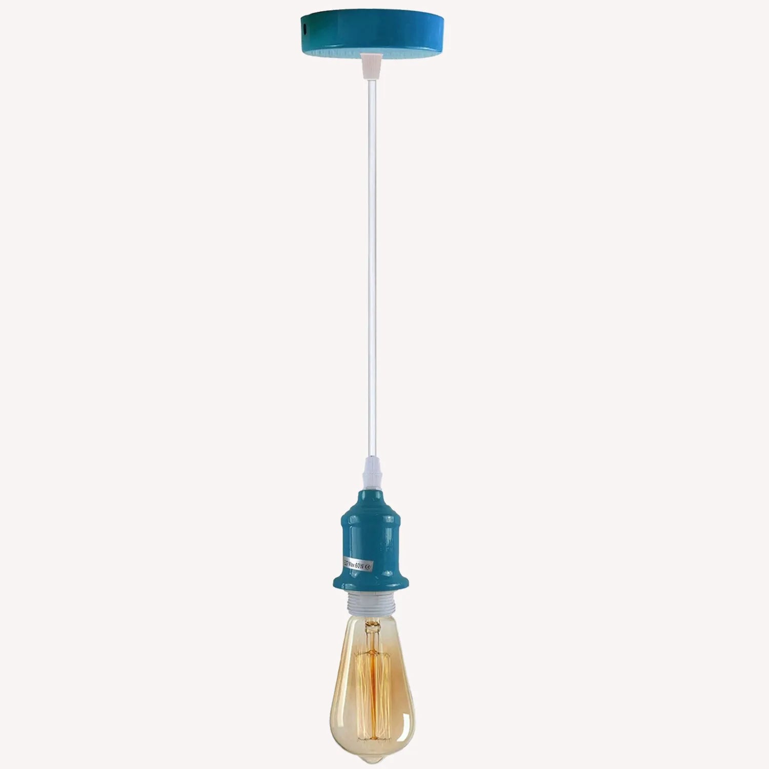 Cyan Blue Retro E27 Pendant Light Fitting with Adjustable Cable