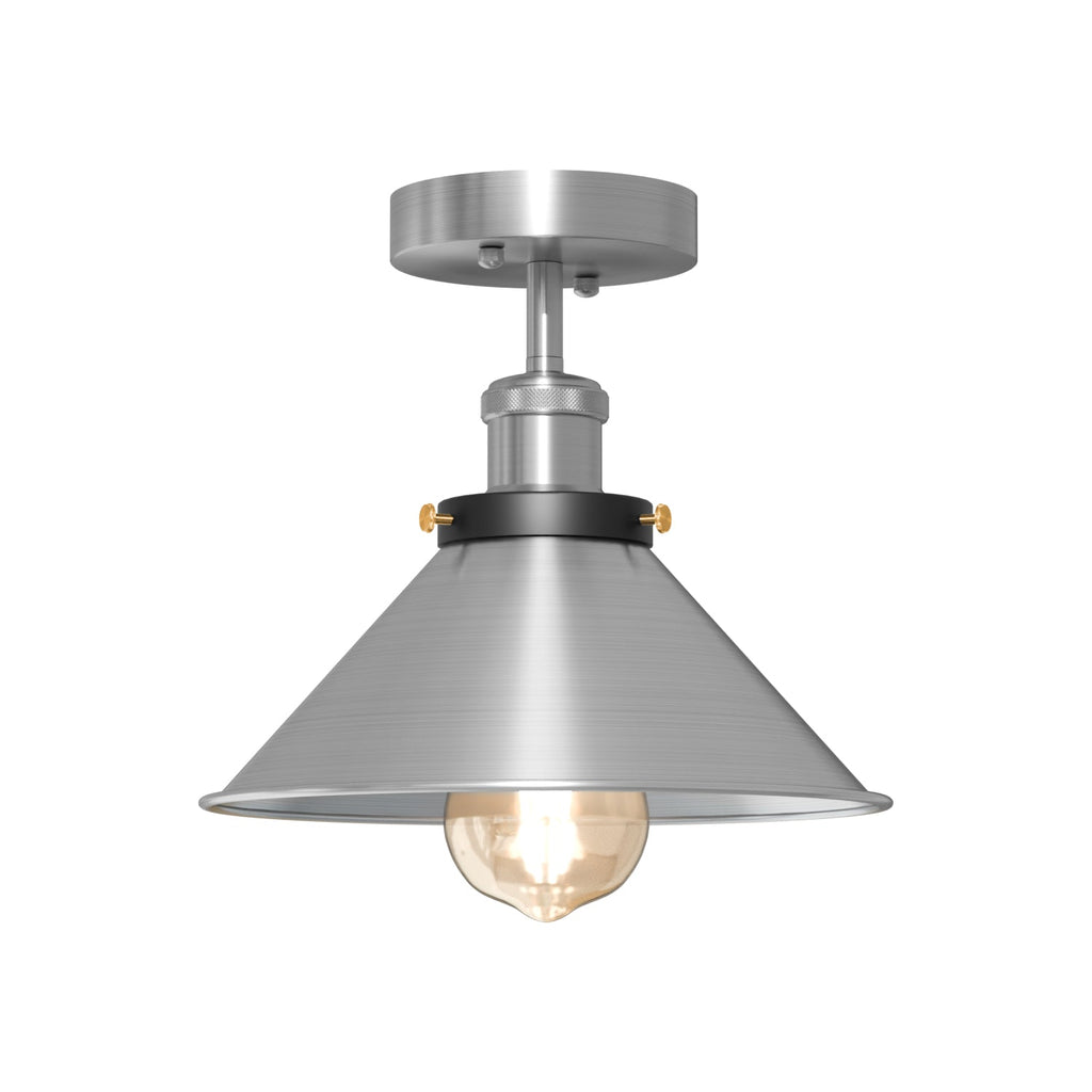 Satin Nickel Cone Shade Semi Flush Mount E27 Ceiling Light Fixture