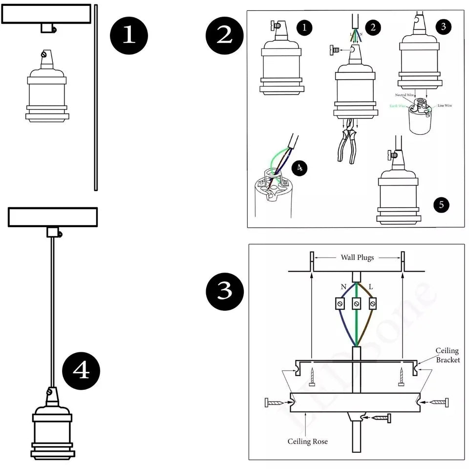 Industrial Metal E27 Lamp holder Ceiling pendant light Fixture ~6038