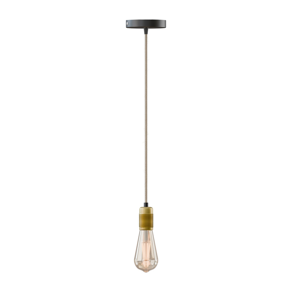Vintage Brass Pendant Light Holder with Adjustable Hemp Cable E27