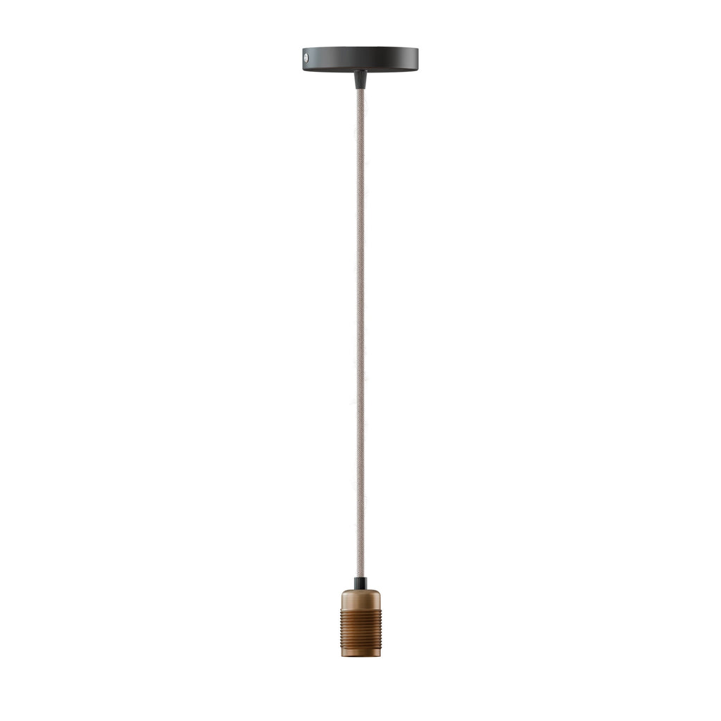 Vintage Brass Pendant Light Holder with Adjustable Hemp Cable E27