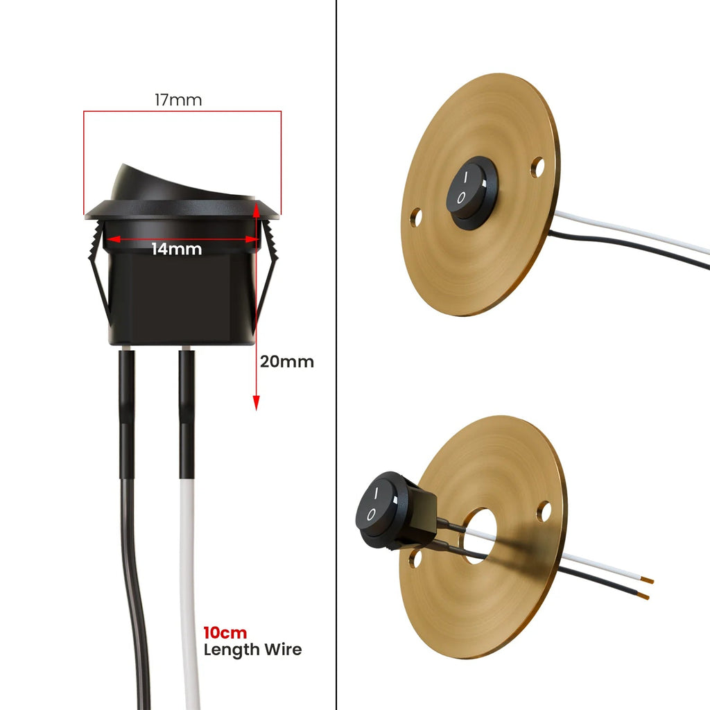 Round Rocker Switch ON/OFF SPST with Pre-Wired Leads ~ 6109
