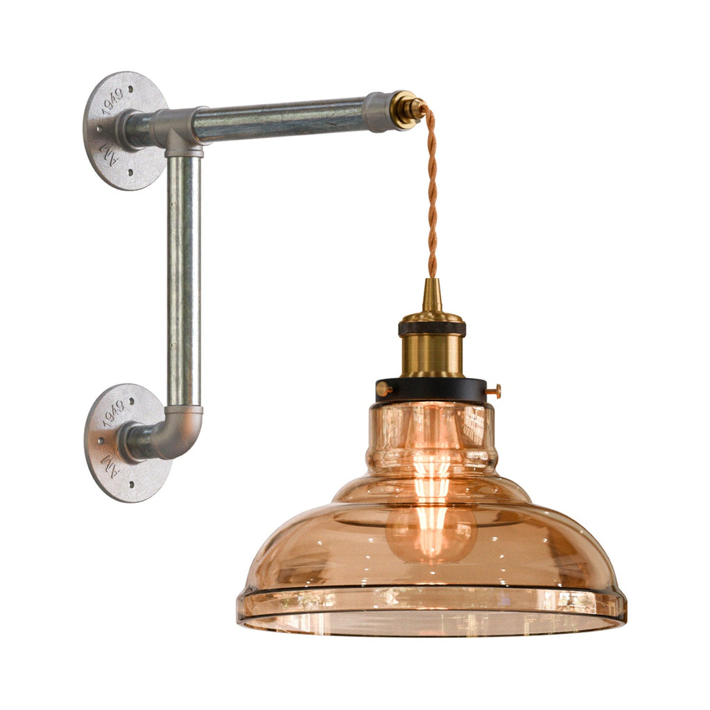 Vintage Industrial Conduit Wall Light Kit with Amber Glass Shade