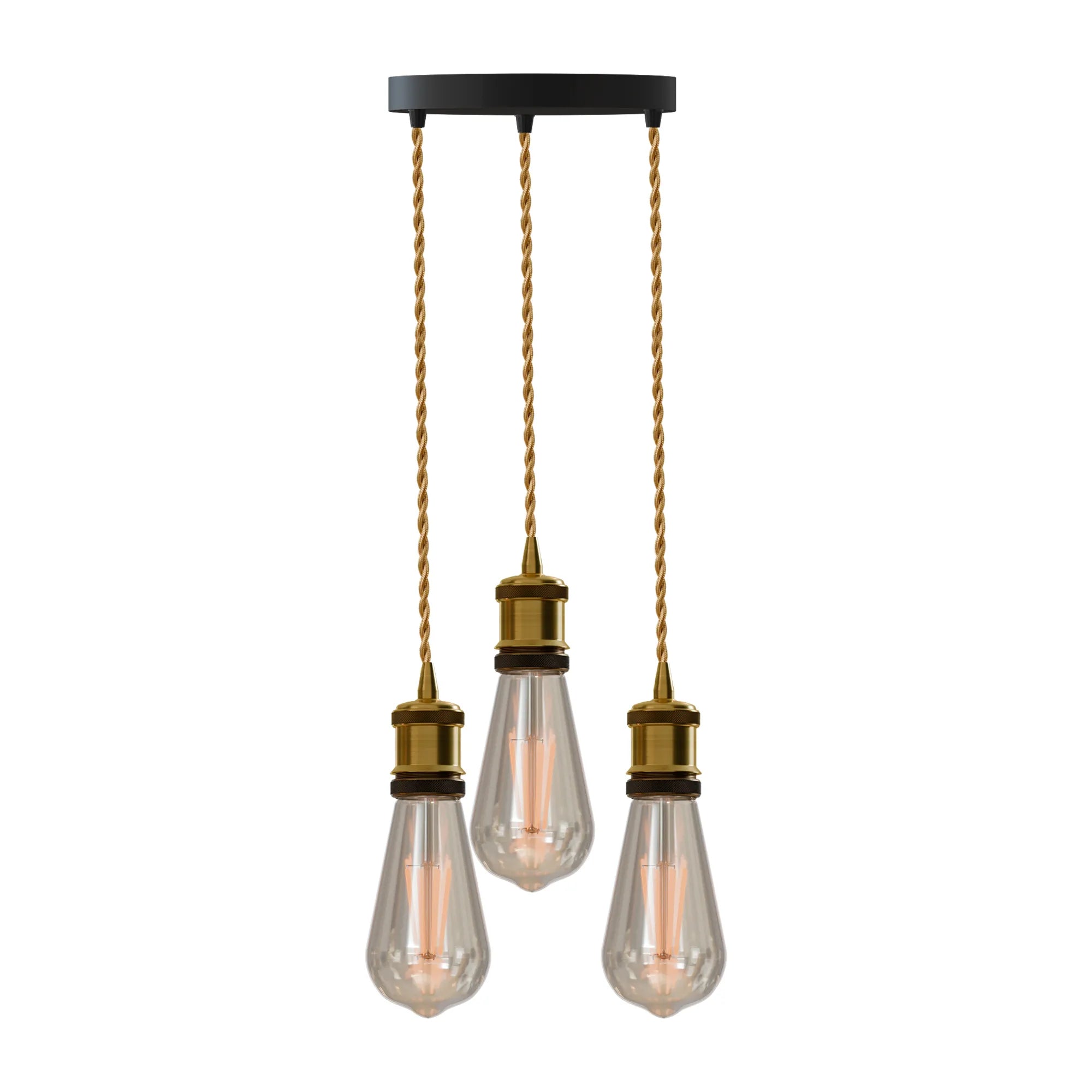 Industrial 3-Light Pendant with Brass Holder  E27 Fit ~ 6122