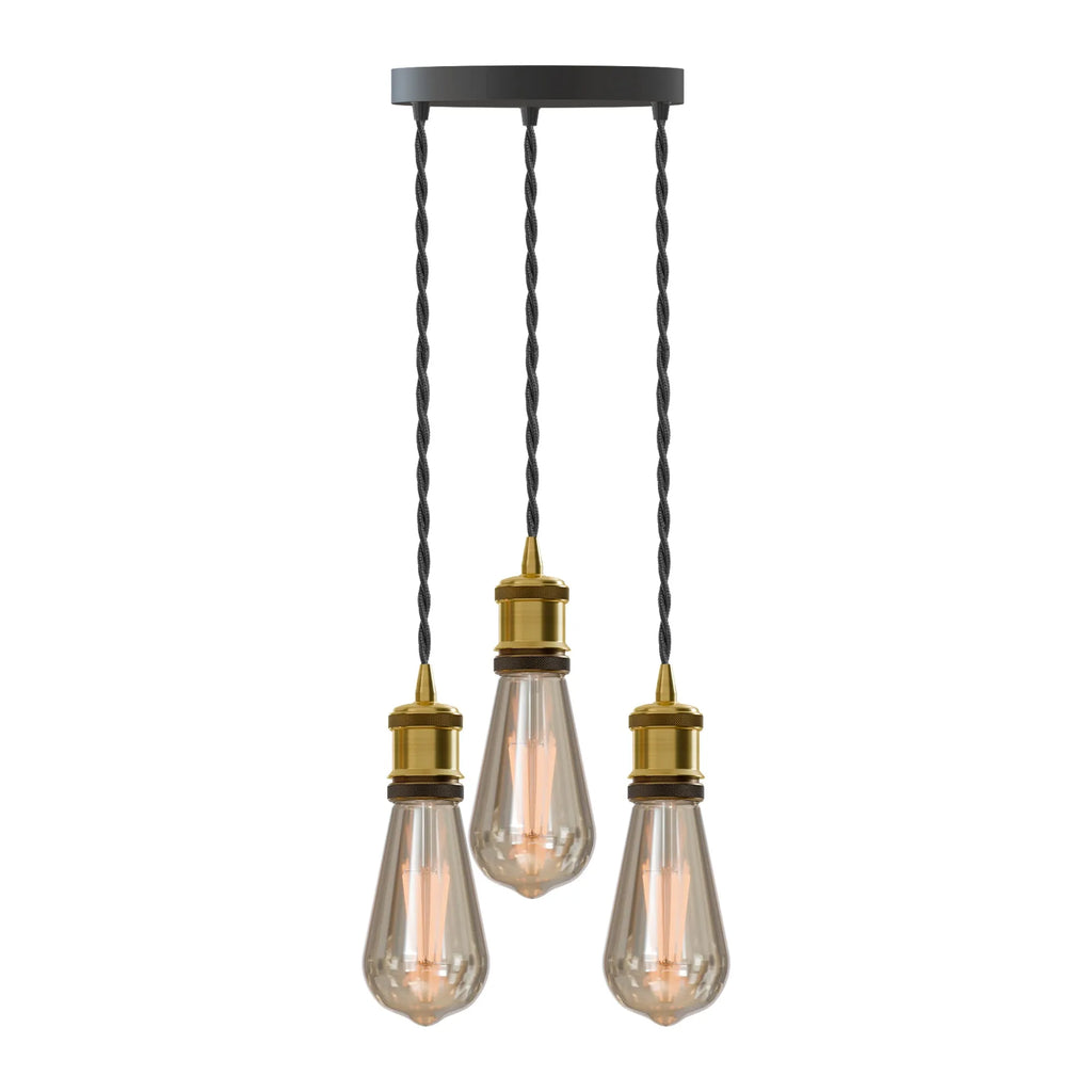 Industrial 3-Light Pendant with Brass Holder  E27 Fit ~ 6122
