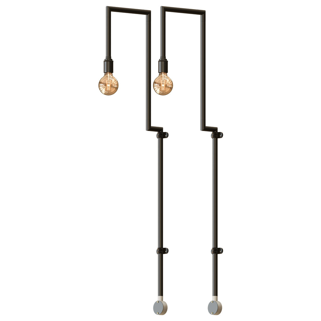 Industrial Black Conduit Wall Mounted Pipe Lamp Dual E27 Holders