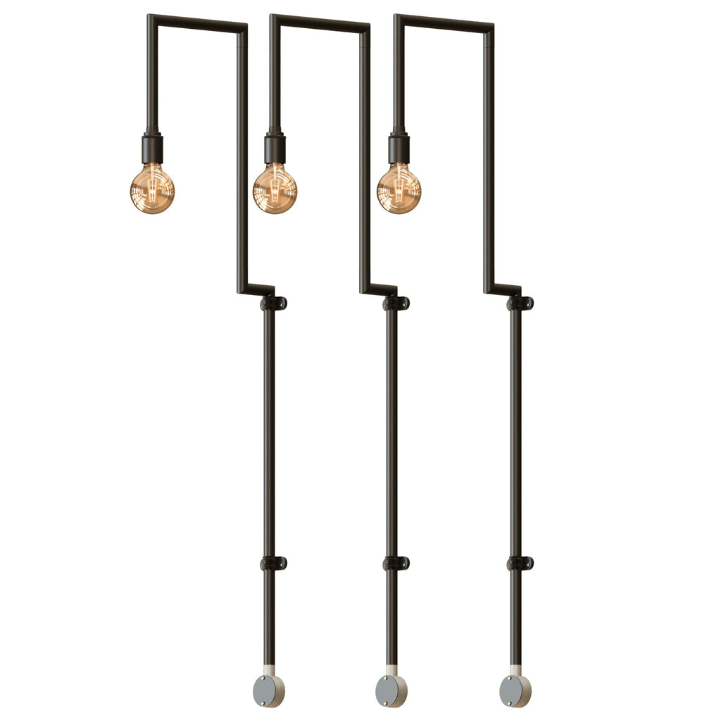 Industrial Black Conduit Wall Mounted Pipe Lamp Dual E27 Holders