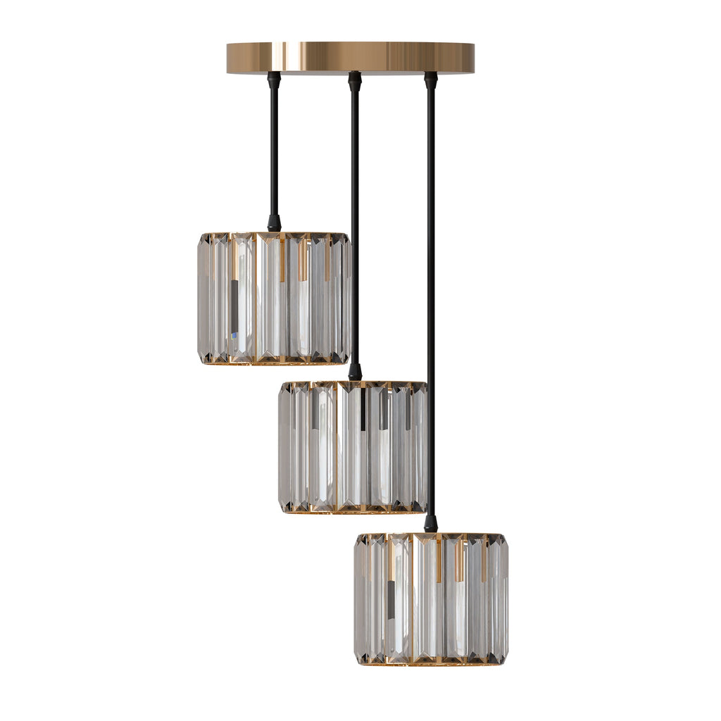 Modern 3-Head Crystal Pendant Light, Tiered Glass Shade, E27 Base