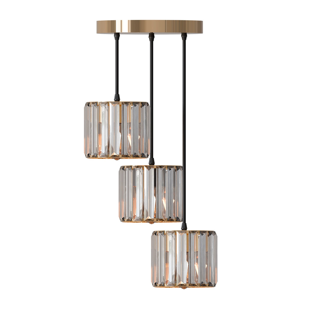 Modern 3-Head Crystal Pendant Light, Tiered Glass Shade, E27 Base
