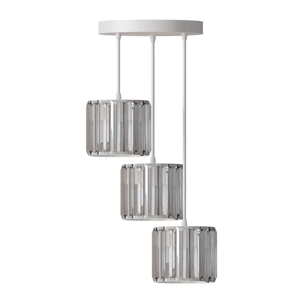 Modern 3-Head Crystal Pendant Light, Tiered Glass Shade, E27 Base