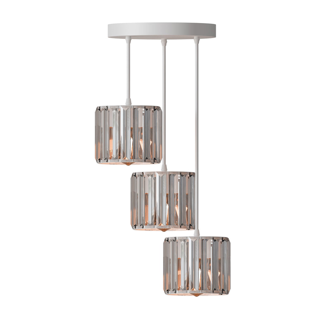 Modern 3-Head Crystal Pendant Light, Tiered Glass Shade, E27 Base
