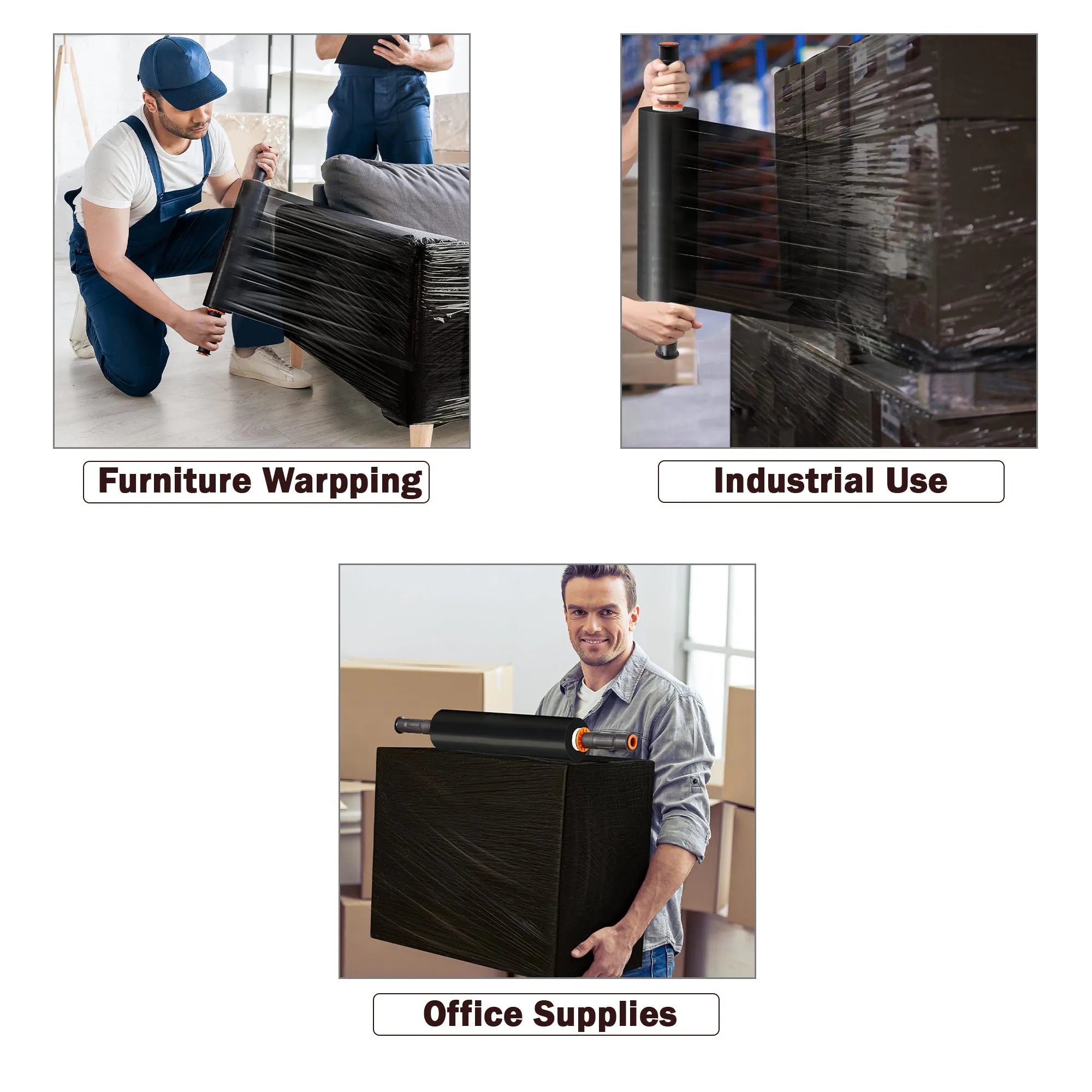 Black Shipping/Packaging Pallet Wrap Roll - Heavy Duty with Waterproof  ~ 6163