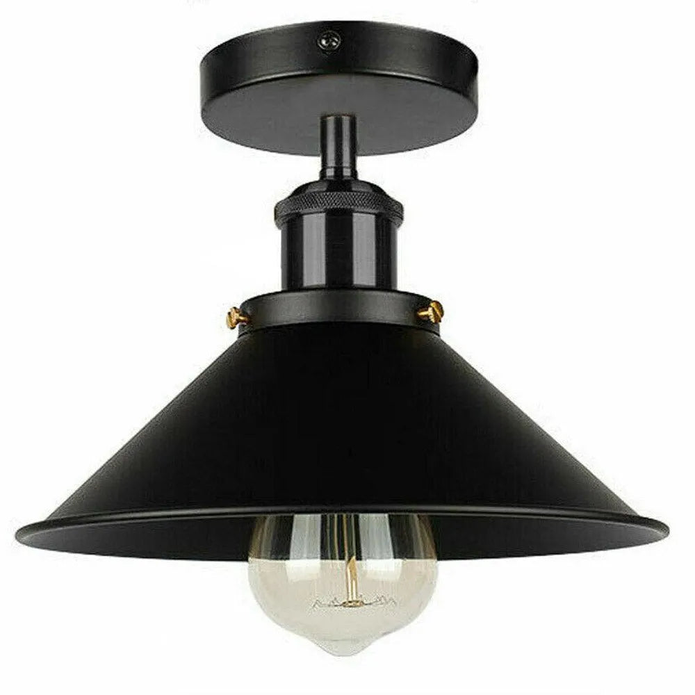E27 Metal Semi Flush Mount Ceiling Light Fixture - Retro Industrial Design