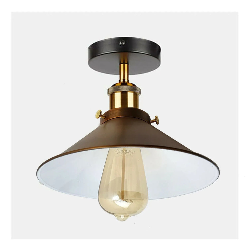 E27 Metal Semi Flush Mount Ceiling Light Fixture - Retro Industrial Design
