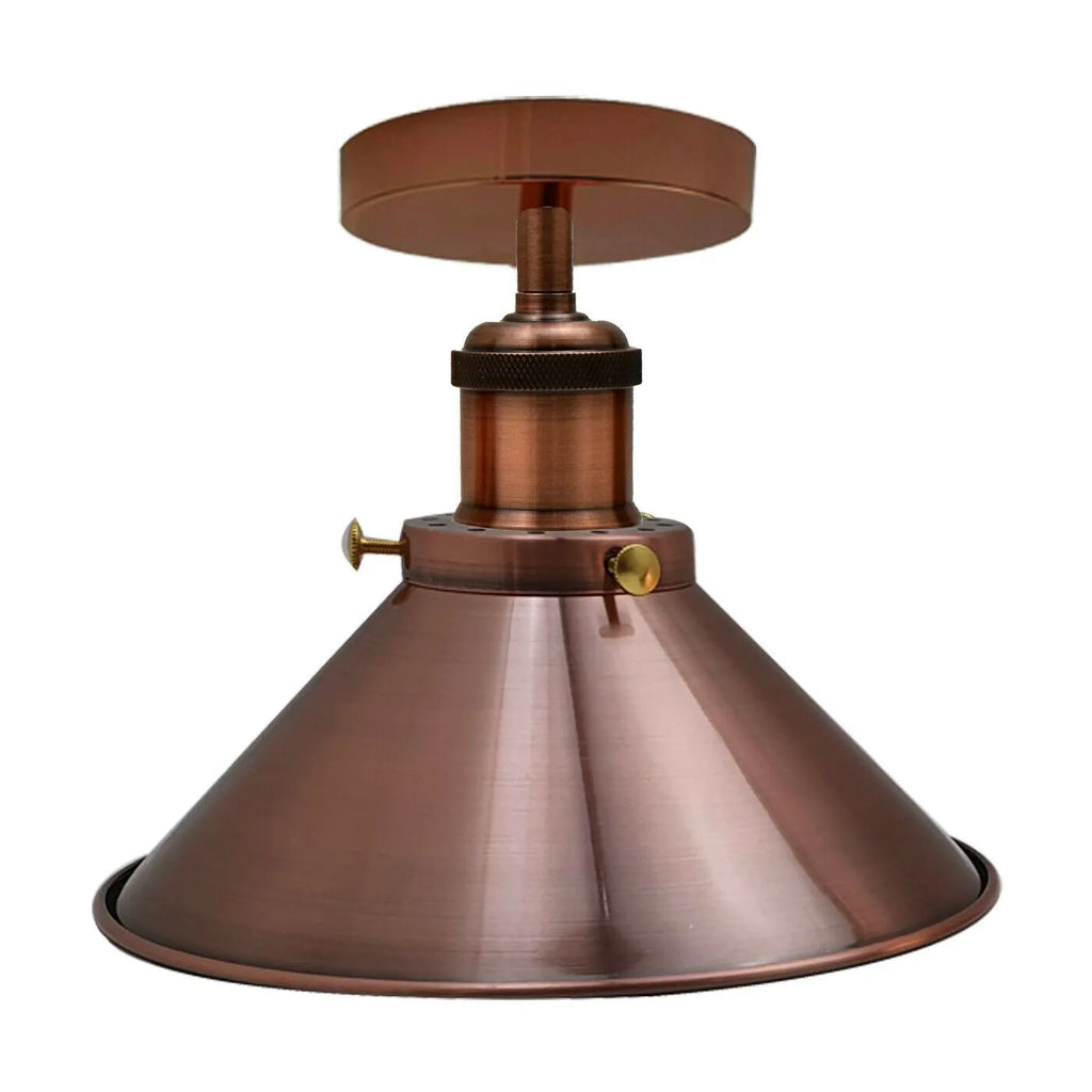 E27 Metal Semi Flush Mount Ceiling Light Fixture - Retro Industrial Design